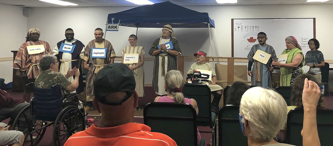 campers rehearse a play about Noah